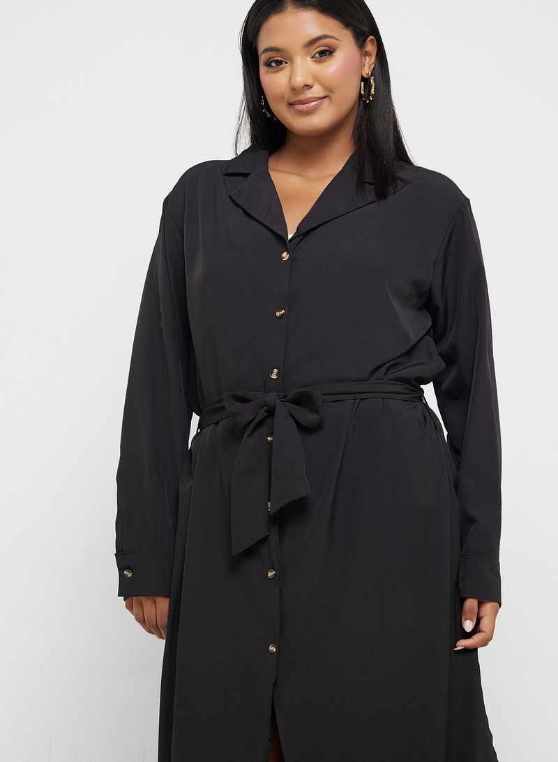 Ginger Plus Button Down A Line Shirt Dress With Belt  - Image 3