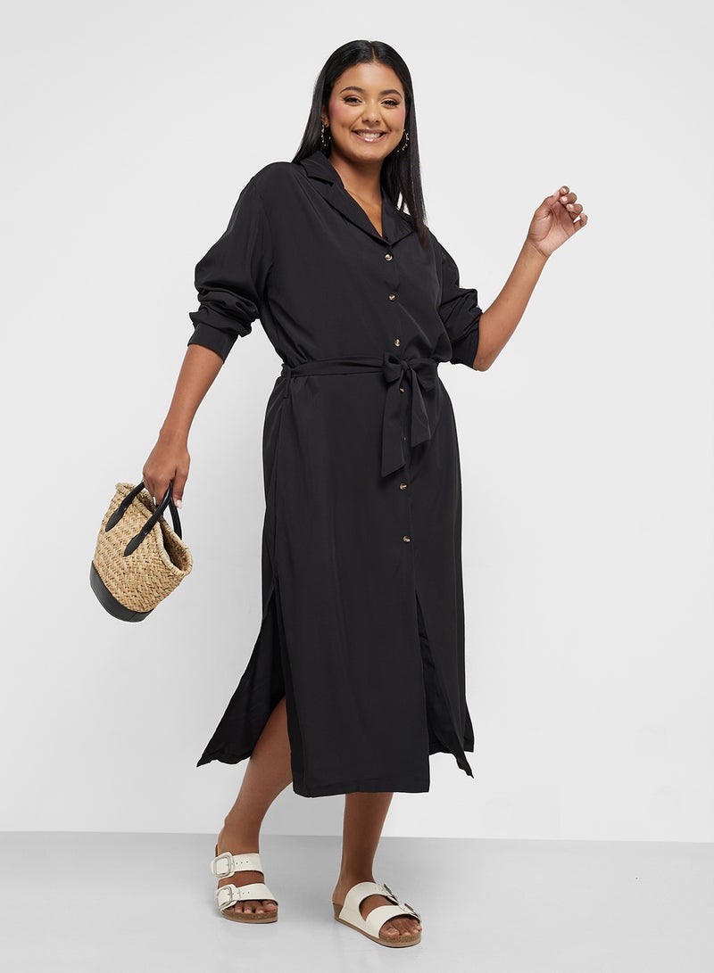 Ginger Plus Button Down A Line Shirt Dress With Belt  - Image 4