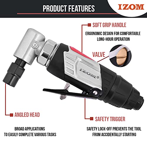 IZOM IZ-7034M 1/4"(6mm) Micro Air Angle Die Grinder Compact Air Powered 25000 RPM Grinding Machine 90 PSI Engraving Polish Pneumatic Rotary Tool - Image 2