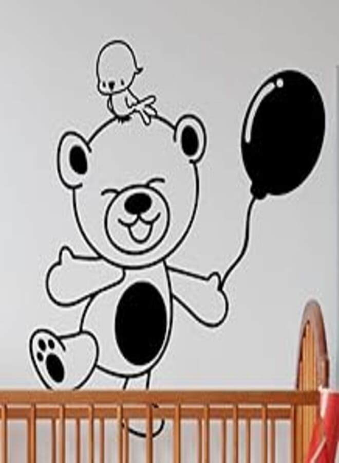 Decorative wall sticker - bear with a ball (60x60cm, black) 