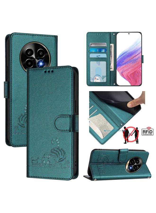 اس-توب جراب لهاتف Realme 13 Pro / 13 Pro+ 5G جراب هاتف من الجلد المنقوش بنمط فأر قطة RFID مع حبل - Image 1