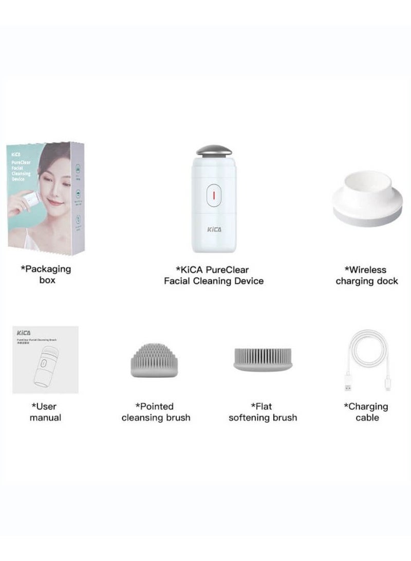 Kica PureClear Facial Cleansing Brush - soft silicone bristles, waterproof design, wireless charging, and a multi-functional alloy head KiCAPFCB (White) - Image 3