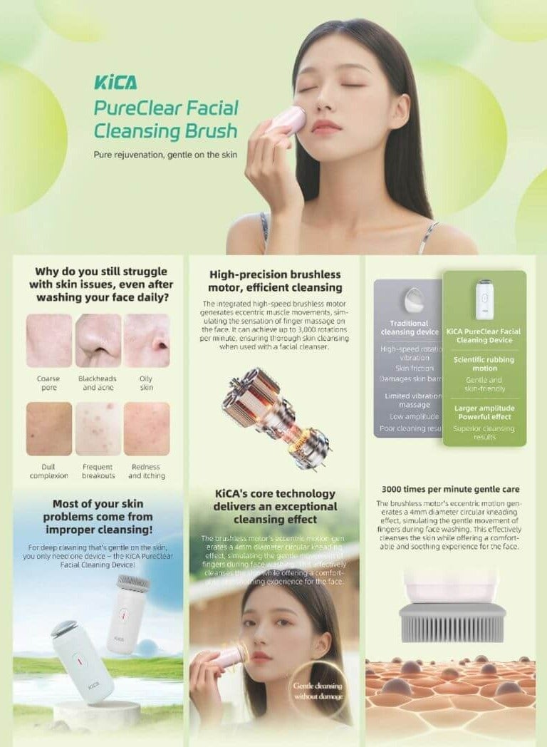 Kica PureClear Facial Cleansing Brush - soft silicone bristles, waterproof design, wireless charging, and a multi-functional alloy head KiCAPFCB (White) - Image 5