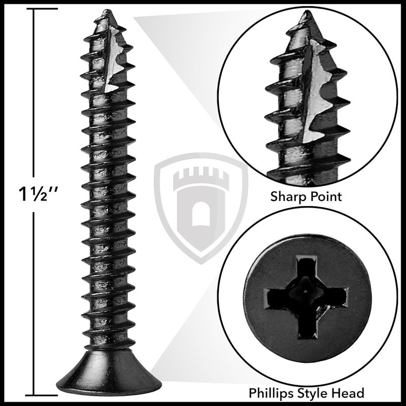 CAULDHAM Store Black Wood Screws #9 x 1-1/2 Inch for Door Hinges - 25 Pack - Image 4