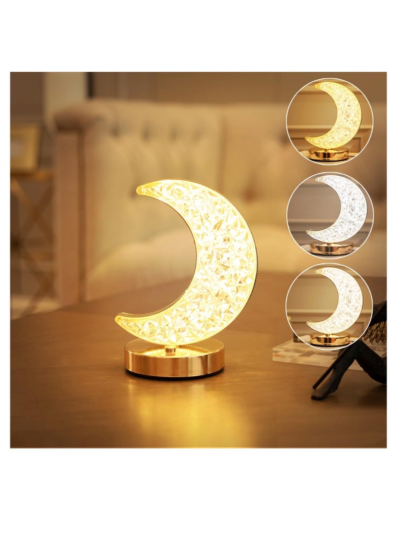 Captaintech Moon Lamp, Cordless Rechargeable Stepless Dimmable Touch Nightstand Light, 3 Color Dimmable, Cordless Rechargeable Table Lamp, for Girls Room, Bedroom and Ramadan Decorations - Image 1