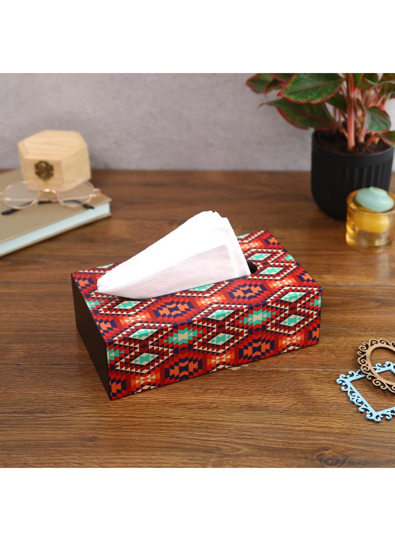 RF REINVENTION FACTORY Reinvention Factory Printed Wooden Tissue Box Holder9 x 5 inchRectangular Napkin HolderFacial Tissue Holder for Home Office Car Bathroom Kitchen with Ikkat Design  - Image 1