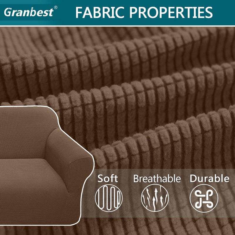Granbest High Stretch Sofa Covers Universal Super Soft Loveseat Couch Jacquard Covers for Dogs Non Slip Furniture Protector Machine Washable (2 Seater, Brown) - Image 4