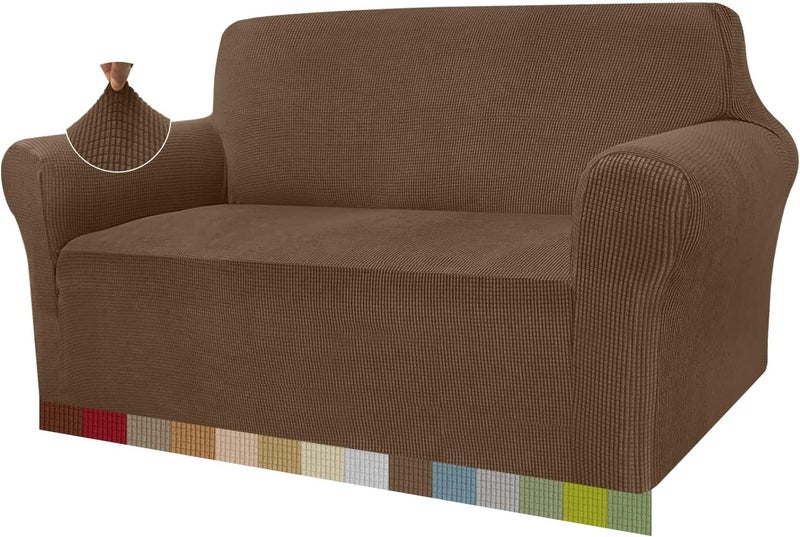 Granbest High Stretch Sofa Covers Universal Super Soft Loveseat Couch Jacquard Covers for Dogs Non Slip Furniture Protector Machine Washable (2 Seater, Brown) - Image 1