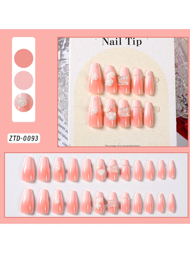 24 Pieces False Nails Set,Universal European And American Manicure, Detachable Nail Stickers