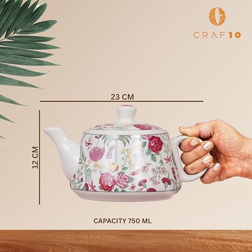 CRAF10 Ceramic Blossom Breeze Tea Morning Set - 1 Kettle (1 Litre) & 6 Cups (160 ML) | Microwave & Dishwasher Safe | Teapot | Tea Sets with Kettle for Gifting - Image 3