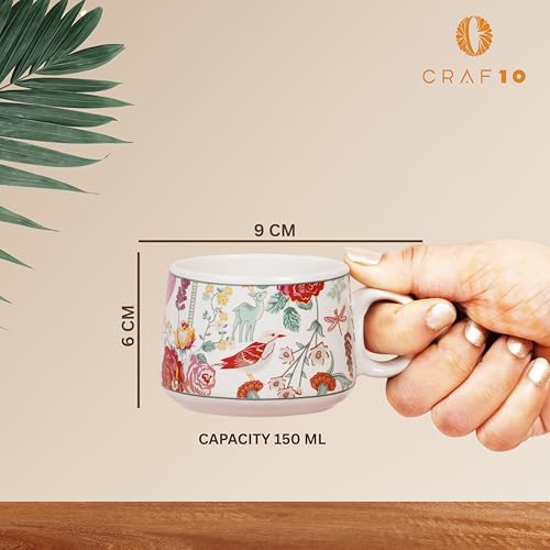 CRAF10 Ceramic Blossom Breeze Tea Morning Set - 1 Kettle (1 Litre) & 6 Cups (160 ML) | Microwave & Dishwasher Safe | Teapot | Tea Sets with Kettle for Gifting - Image 2
