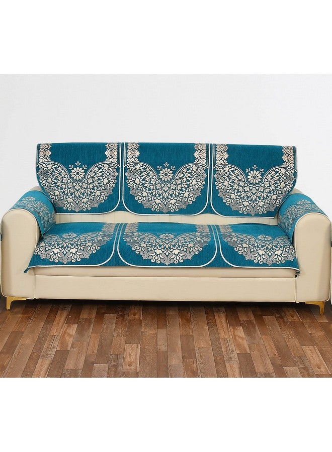 Dazzling Decor Velvet Sofa Cover with Arm Covers Set of 5 Seater - Premium Sofa Covers 3 Seater and 2 Seater Full Cover Set for Couch Seat - Heavy Fabric Sofa Slip Back Protector, 1504_Sky - Image 3