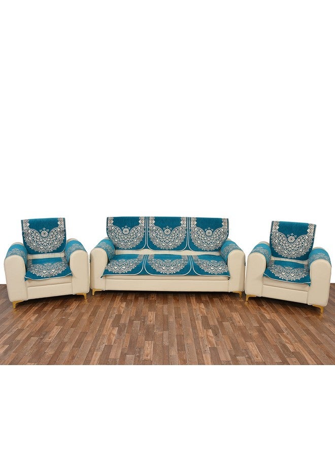 Dazzling Decor Velvet Sofa Cover with Arm Covers Set of 5 Seater - Premium Sofa Covers 3 Seater and 2 Seater Full Cover Set for Couch Seat - Heavy Fabric Sofa Slip Back Protector, 1504_Sky - Image 2