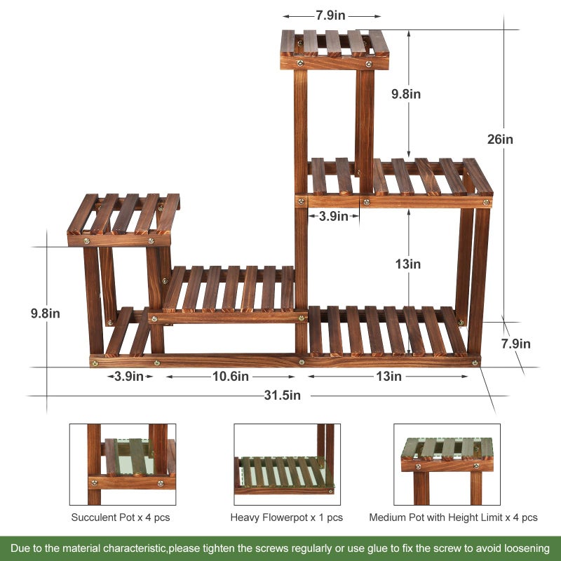 COOGOU Pine Wood Plant Stand Indoor Outdoor Multi Layer Flower Shelf Rack Higher and Lower Plant Holder in Garden Balcony Patio Living Room (4 Tiers ) - Image 2