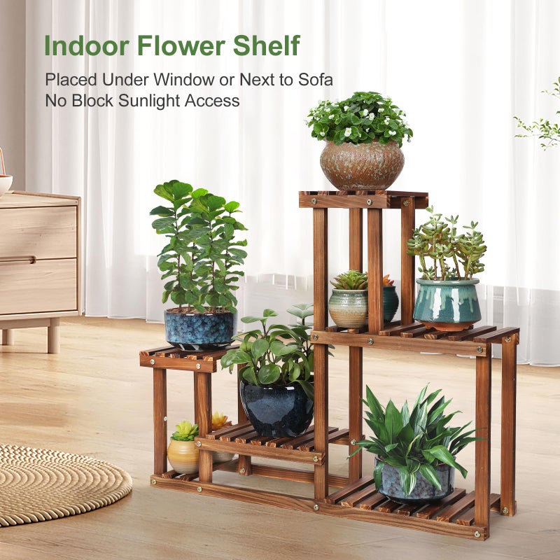 COOGOU Pine Wood Plant Stand Indoor Outdoor Multi Layer Flower Shelf Rack Higher and Lower Plant Holder in Garden Balcony Patio Living Room (4 Tiers ) - Image 4
