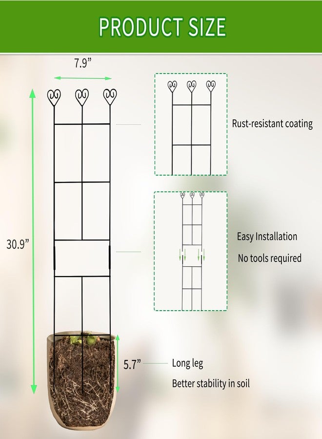 Hensal 2 Pack 30'' Plant Trellis for Climbing Plants Indoors, Metal Garden Trellis for Potted Houseplant, Rustproof Plant Support for Ivy, Vines, Pothos, Hoya and Flower, Black - Image 3