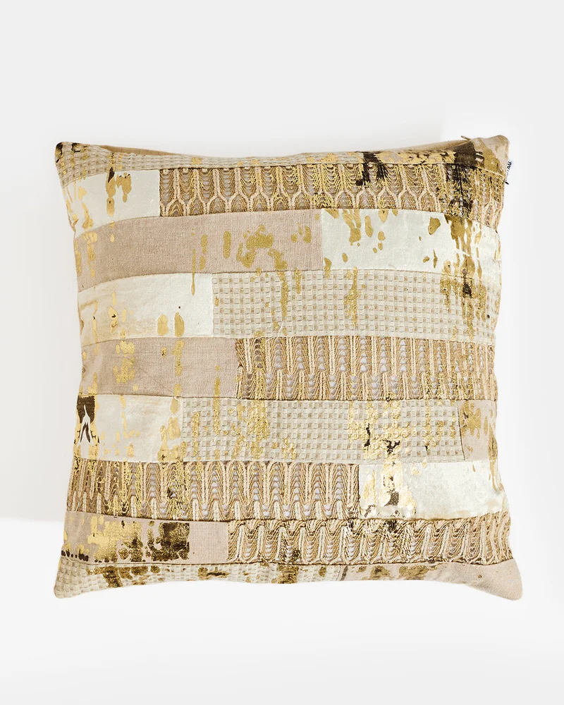 REDTAG Beige Abstract Foil Print Cushion