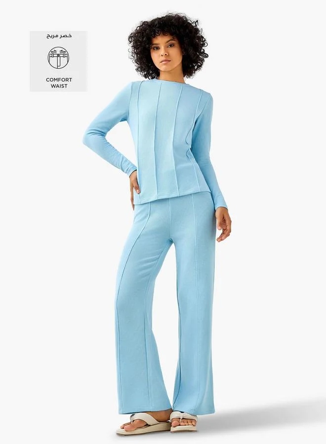 Splash FAV Regular Fit Mid-Rise Flared Lounge Pants with Ribbed Texture