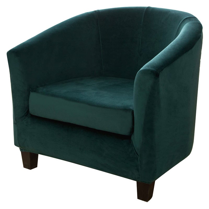 MIFXIN Tub Chair Slipcover 2 Piece Velvet Barrel Club Chair Covers with Cushion Cover Stretch Soft Washable Armchair Sofa Couch Furniture Protector for Living Room Hotel Emerald Green