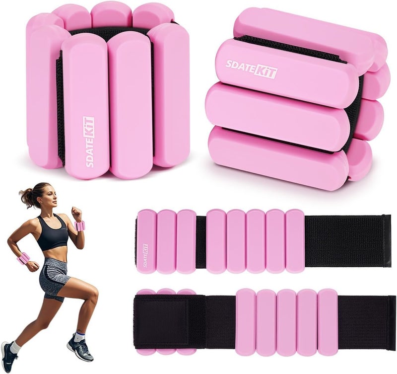 SDATEKIT Wrist and Ankle Weights for Women & Men 2 Pack (1lb Each), Adjustable Silicone Wearable Arm & Leg Weights for Pilates, Gym, Yoga, Cardio, Strength Training (Pink) - Image 1