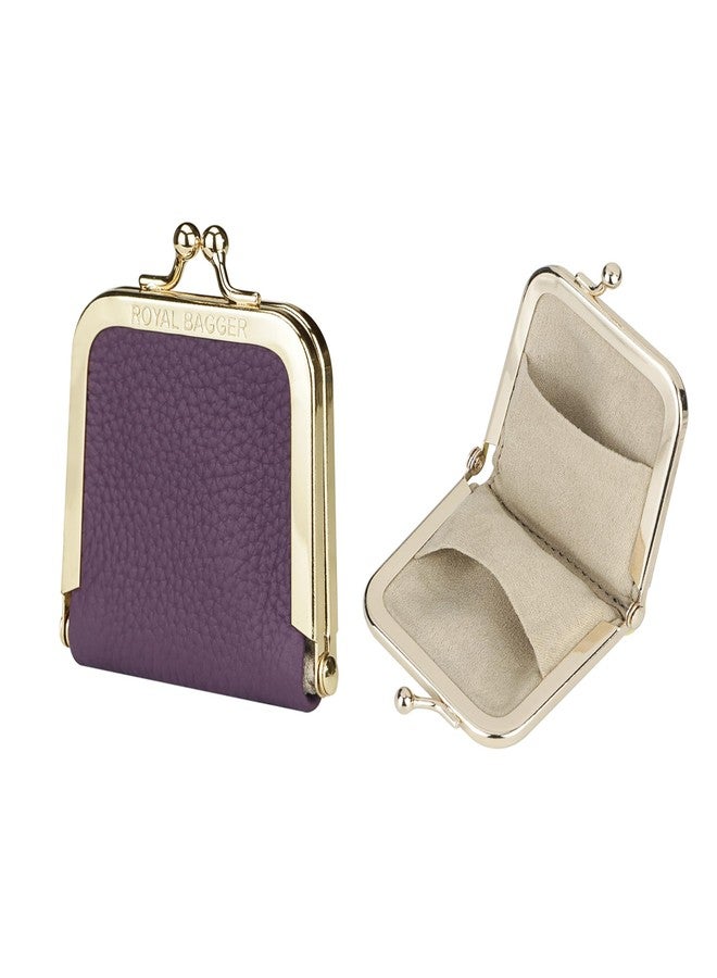 Royal Bagger Genuine Cow Leather Ultra-Slim Mini Jewelry Box, Ring & Necklace Storage, Slim Coin Purse with Kiss Lock for Women 3120 (Deep Purple) - Image 1