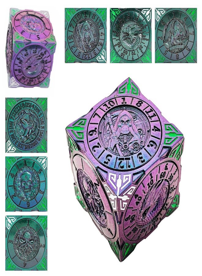 EZUO Spinner DND Dice, Rotating Metal Dice Set with 3D Relief Design, Cool Premium Polyhedral RPG Dice for Tabletop Games & Dungeons & Dragons Players(Gradate Purple Green) - Image 1
