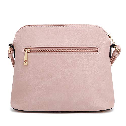 SG SUGU Lunar Lightweight Medium Dome Crossbody Bag Shoulder Bag with Double Tassels | Zipper Pocket | Adjustable Strap|Blush/Navy 1 - Image 2
