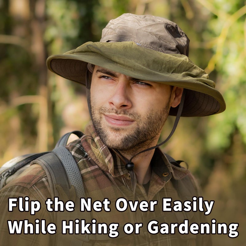 Comhats Net Fly Fishing Hat Summer Sun UV Exploring Men Nylon Bucket Hiking Boating Gardening Veil Hats Army Green - Image 4