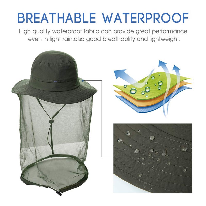 Comhats Net Fly Fishing Hat Summer Sun UV Exploring Men Nylon Bucket Hiking Boating Gardening Veil Hats Army Green - Image 5
