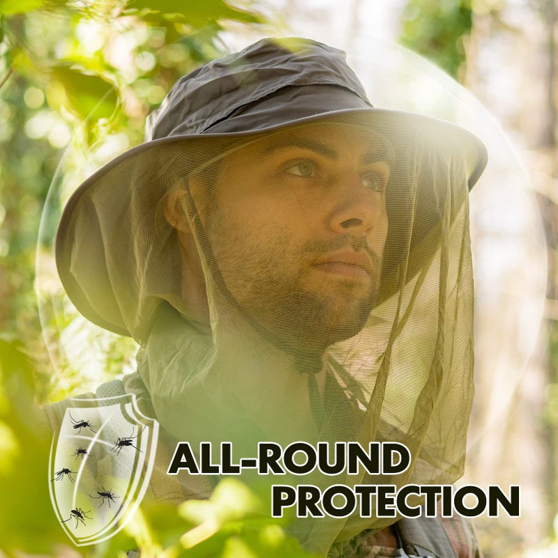 Comhats Net Fly Fishing Hat Summer Sun UV Exploring Men Nylon Bucket Hiking Boating Gardening Veil Hats Army Green - Image 2