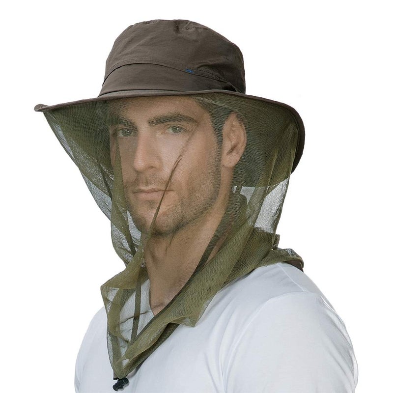 Comhats Net Fly Fishing Hat Summer Sun UV Exploring Men Nylon Bucket Hiking Boating Gardening Veil Hats Army Green - Image 1