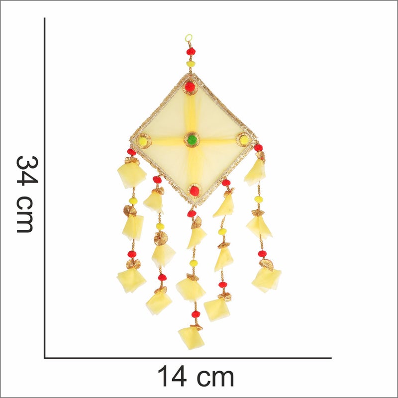 ProKart Premium Tissue Net Fabric Handmade Colorful Pom Pom Kite Hanging Decoration for Wall/Door Hanging Home Décor, Office, Door, Window, Haldi, Mehndi, Festival Decoration Items (Yellow) - Image 3