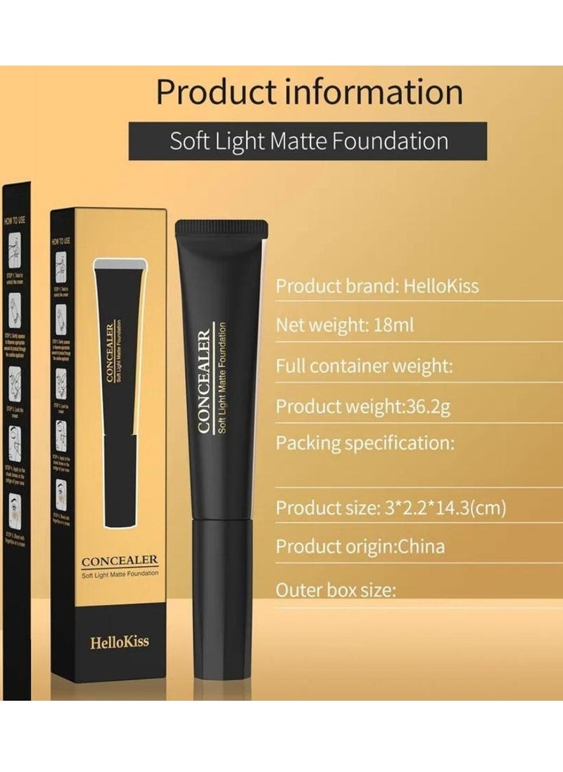HelloKiss - Concealer Soft Light Matte Foundation Liquid Foundation Makeup Base with Cushion Applicator Natural Lightweight Soft Silky Smooth Creamy Concealer Normal to Oily Skin Instant Age Rewind Eraser 04 - Image 1