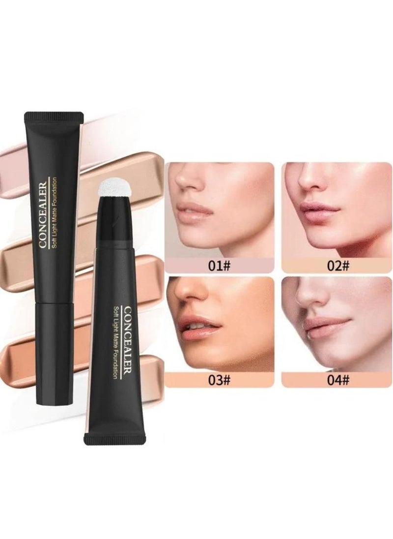 HelloKiss - Concealer Soft Light Matte Foundation Liquid Foundation Makeup Base with Cushion Applicator Natural Lightweight Soft Silky Smooth Creamy Concealer Normal to Oily Skin Instant Age Rewind Eraser 04 - Image 1
