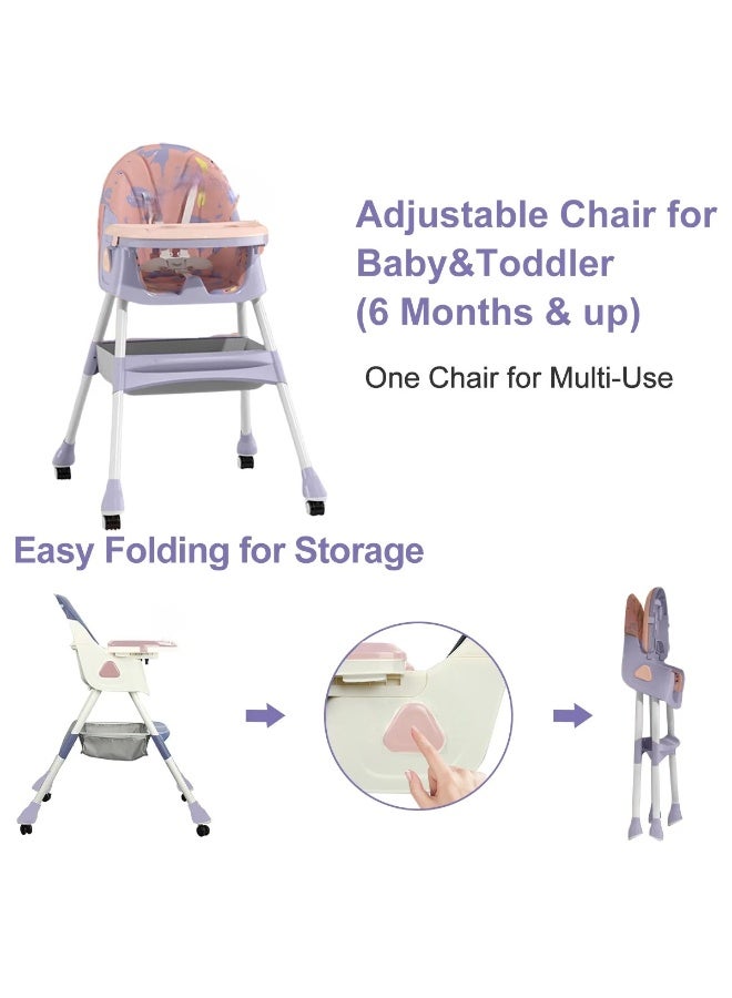 Baby High Chair, Baby Feeding Booster Seat with Non-Slip Feet, Adjustable Legs, Tray, Wheels, Safety Belt and Cushion Code 602-NT - Image 5