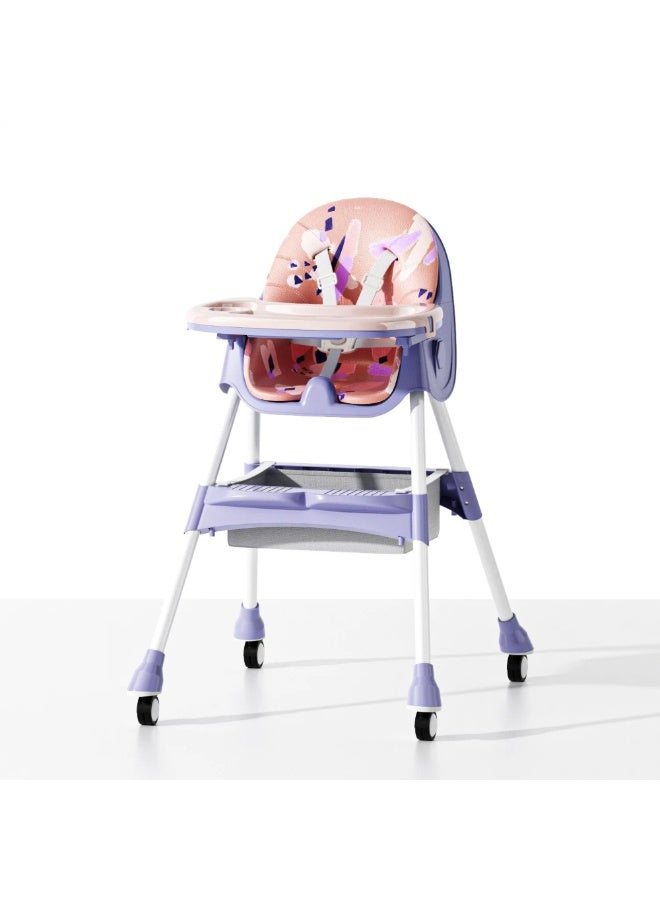 Baby High Chair, Baby Feeding Booster Seat with Non-Slip Feet, Adjustable Legs, Tray, Wheels, Safety Belt and Cushion Code 602-NT - Image 2
