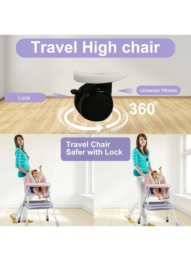 Baby High Chair, Baby Feeding Booster Seat with Non-Slip Feet, Adjustable Legs, Tray, Wheels, Safety Belt and Cushion Code 602-NT - Image 3
