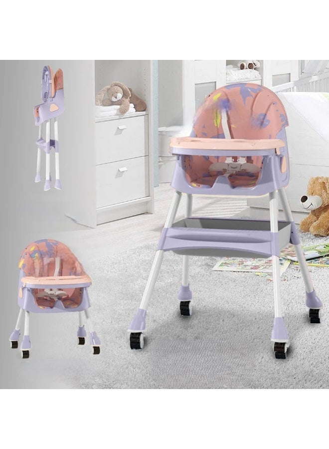 Baby High Chair, Baby Feeding Booster Seat with Non-Slip Feet, Adjustable Legs, Tray, Wheels, Safety Belt and Cushion Code 602-NT - Image 1