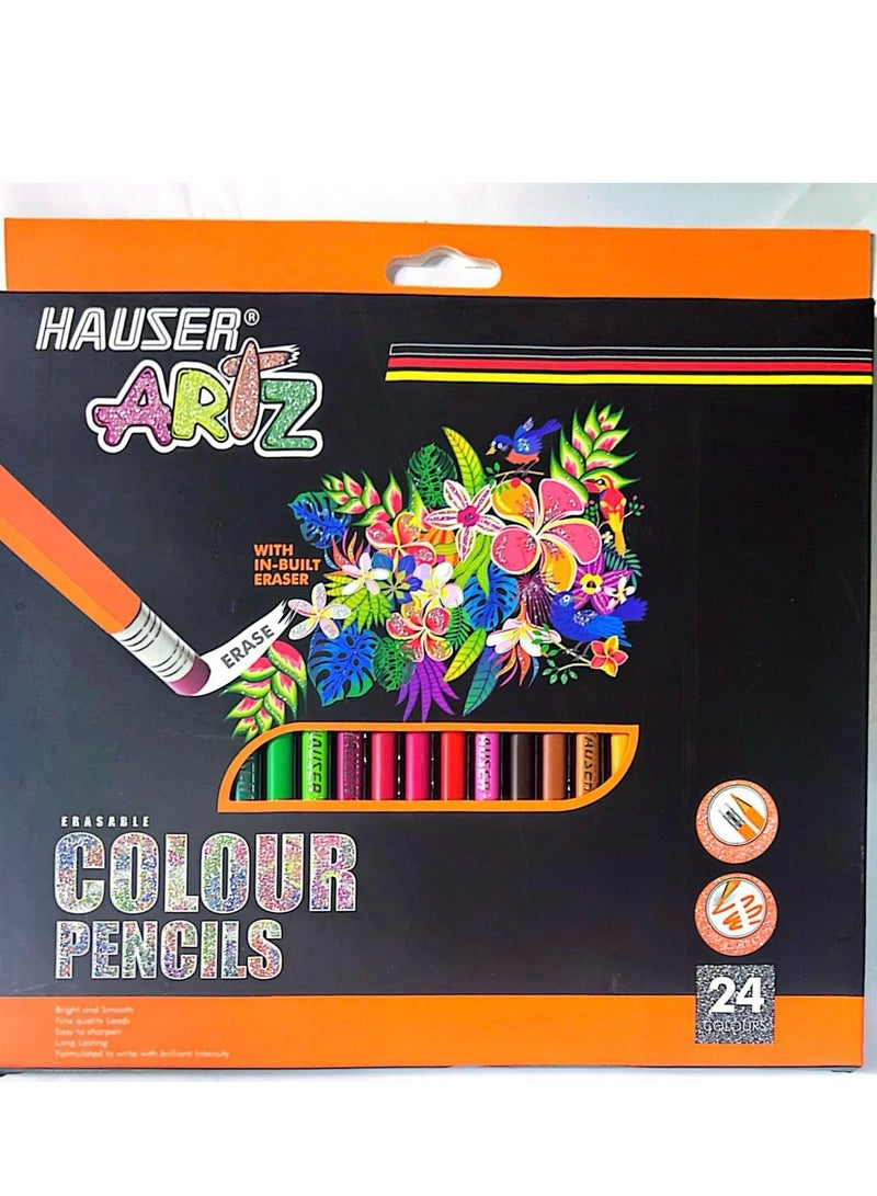HAUSER 24-Pieces Erasable Color Pencils Set Multicolor