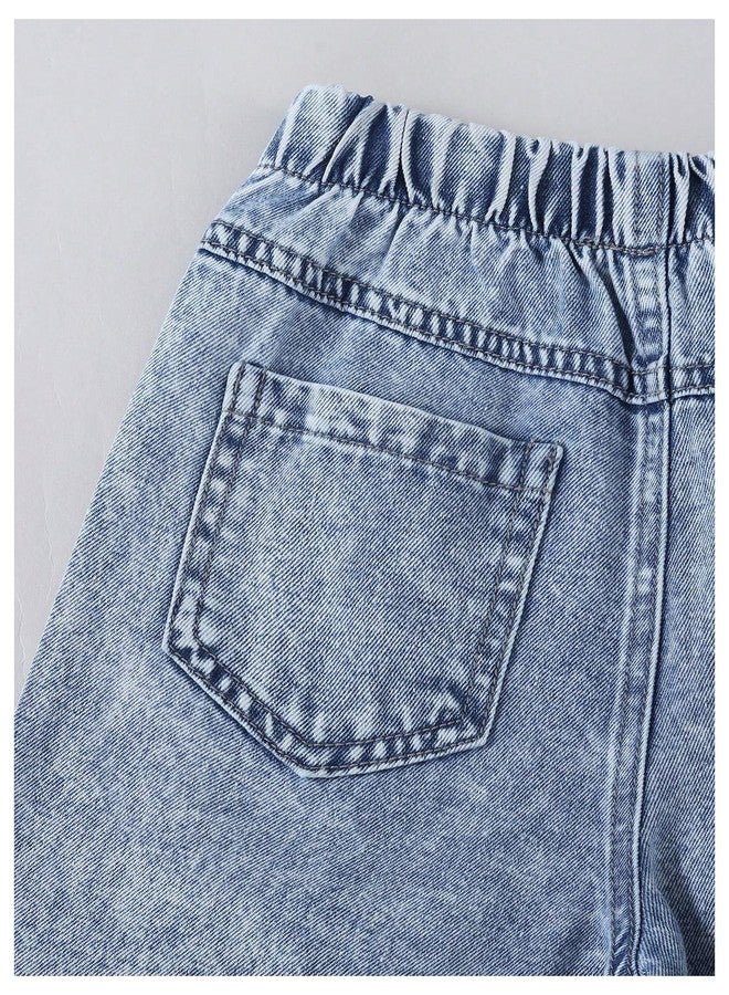 ميك ميشيك بنطلون جينز بناتي من MakeMeChic، بخصر مطاطي، بنطلون جينز لطيف مع جيوب، لون فاتح، مقاس 5 سنوات - Image 3