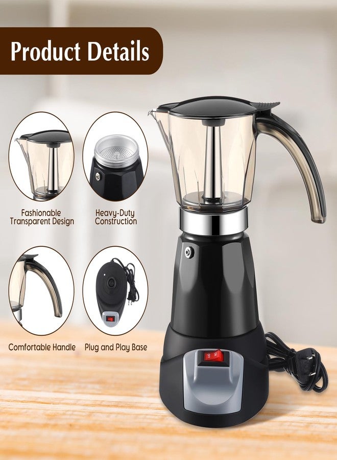 Lemosae Electric Espresso Maker Transparent Coffee Maker Electric Moka Pot Portable Aluminum Espresso Machine Italian Moka Pot with Detachable Base, Coffee Gift for Women Men Home Travel(Black,6 Cup) - Image 3