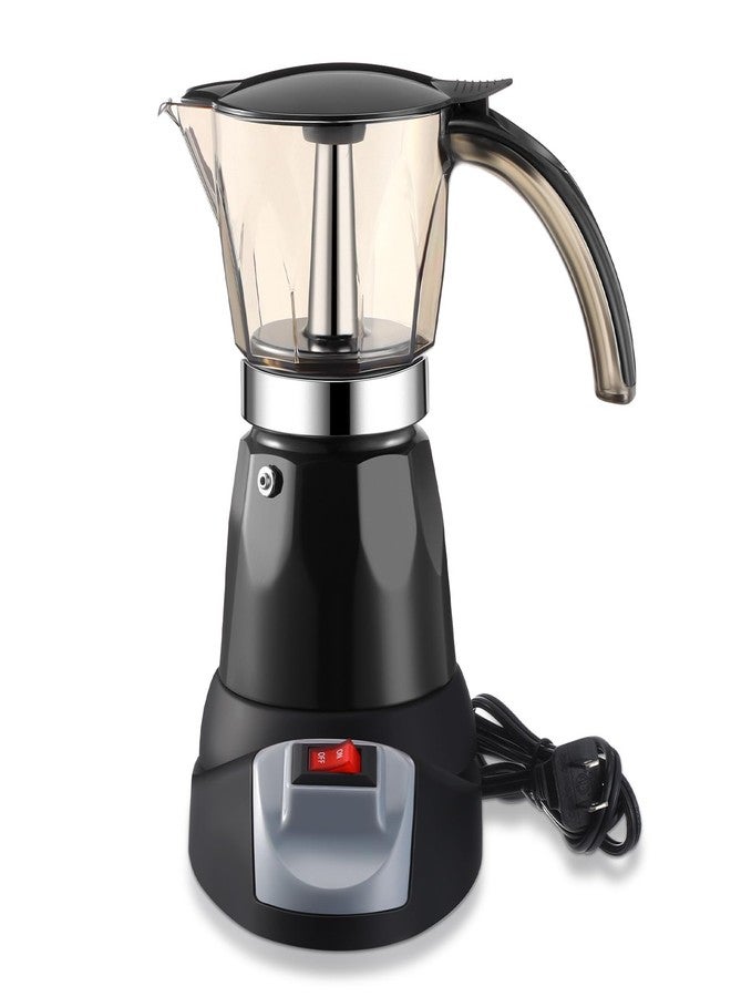 Lemosae Electric Espresso Maker Transparent Coffee Maker Electric Moka Pot Portable Aluminum Espresso Machine Italian Moka Pot with Detachable Base, Coffee Gift for Women Men Home Travel(Black,6 Cup) - Image 1