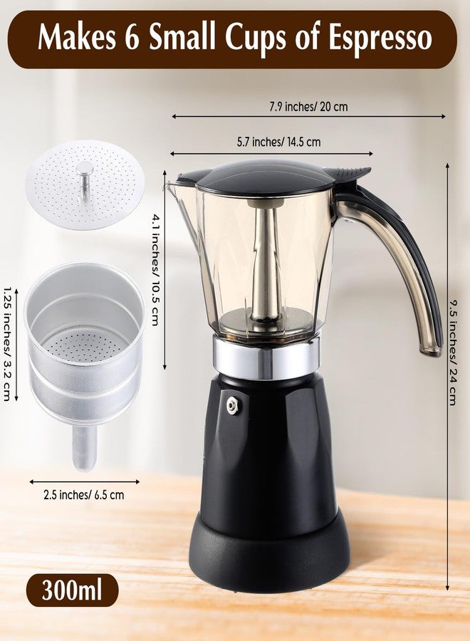 Lemosae Electric Espresso Maker Transparent Coffee Maker Electric Moka Pot Portable Aluminum Espresso Machine Italian Moka Pot with Detachable Base, Coffee Gift for Women Men Home Travel(Black,6 Cup) - Image 2