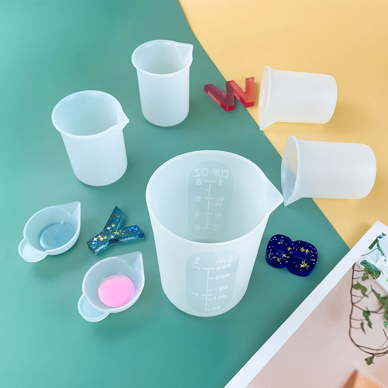 Sjubaopen 7 PCS Silicone Measuring Cups Kits,1 PCS 250ml Silicone Cups,4 PCS 100ml Non-Stick Mixing Cups,2 PCS 10ml Silicone Mold Cup Dispenser, for Casting Moulds,Jewelry Making,DIY,Crafts - Image 5