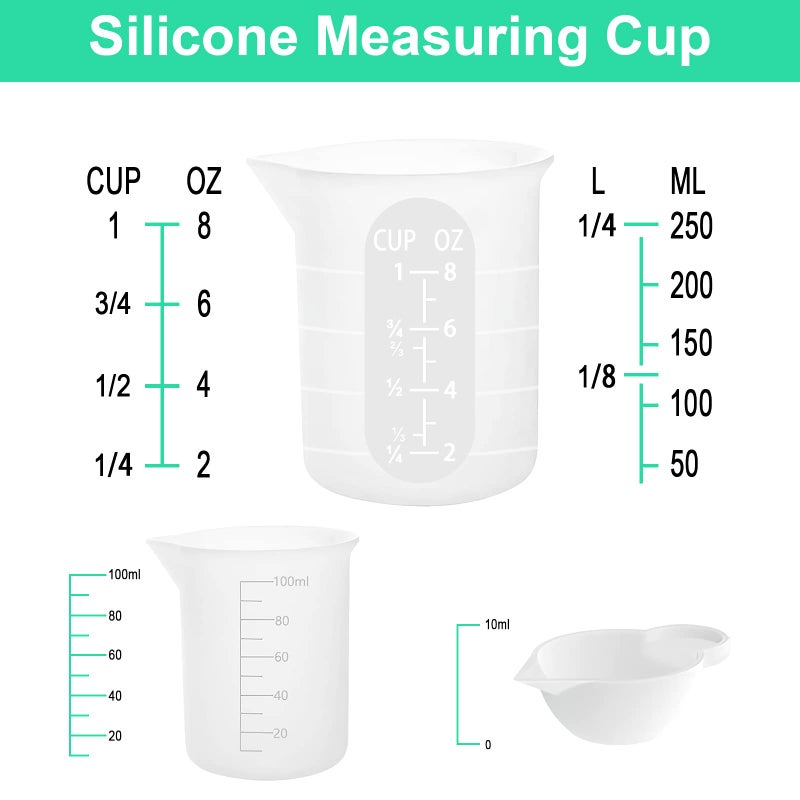 Sjubaopen 7 PCS Silicone Measuring Cups Kits,1 PCS 250ml Silicone Cups,4 PCS 100ml Non-Stick Mixing Cups,2 PCS 10ml Silicone Mold Cup Dispenser, for Casting Moulds,Jewelry Making,DIY,Crafts - Image 1