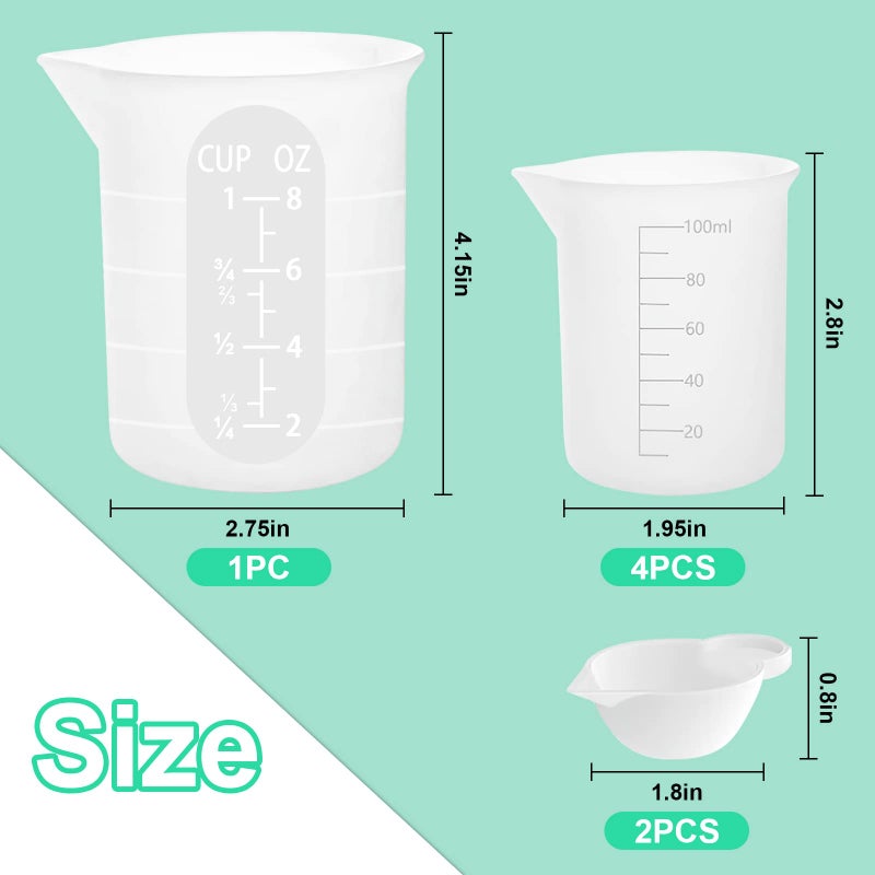 Sjubaopen 7 PCS Silicone Measuring Cups Kits,1 PCS 250ml Silicone Cups,4 PCS 100ml Non-Stick Mixing Cups,2 PCS 10ml Silicone Mold Cup Dispenser, for Casting Moulds,Jewelry Making,DIY,Crafts - Image 2