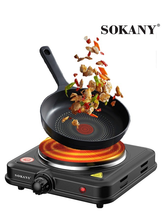 sokany Electric Countertop Single Burner, 1000W Cooktop with Cast Iron Hot Plate, 5 Level Temperature Control,Power Indicator Lights and Easy to Clean Stainless Steel Base,SK-5109 Black - Image 1
