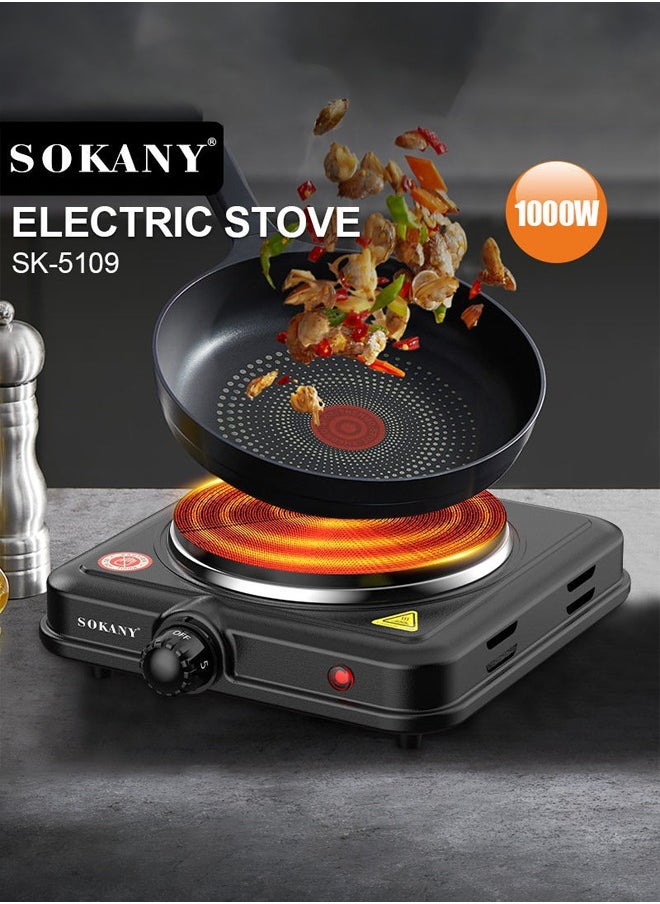 sokany - Electric stove,Electric Hot plate single burner,Adjustable Temperature Control,Overheat Protection,Non stick Coating,1000W SK-5109 Black - Image 1