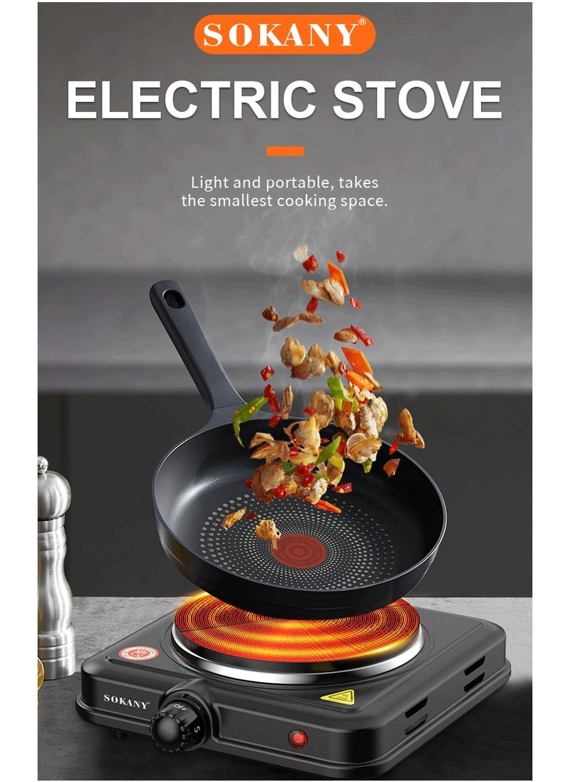 sokany - Electric stove,Electric Hot plate single burner,Adjustable Temperature Control,Overheat Protection,Non stick Coating,1000W SK-5109 Black - Image 1