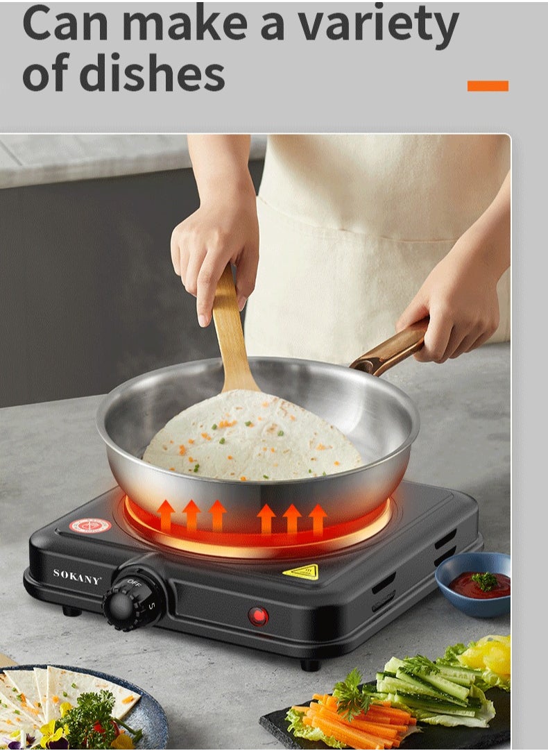 sokany - Electric stove,Electric Hot plate single burner,Adjustable Temperature Control,Overheat Protection,Non stick Coating,1000W SK-5109 Black - Image 1